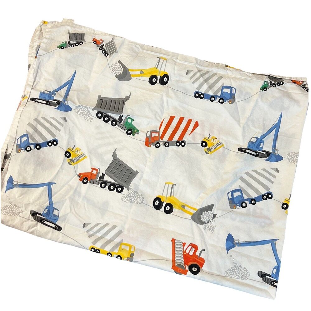 ONE Pottery Barn Kids Construction Truck Twin Flat Sheet Excavators